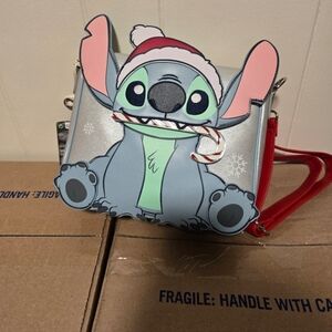 Disney Loungefly Stitch Christmas Candy Cane Figural Crossbody Bag NWT